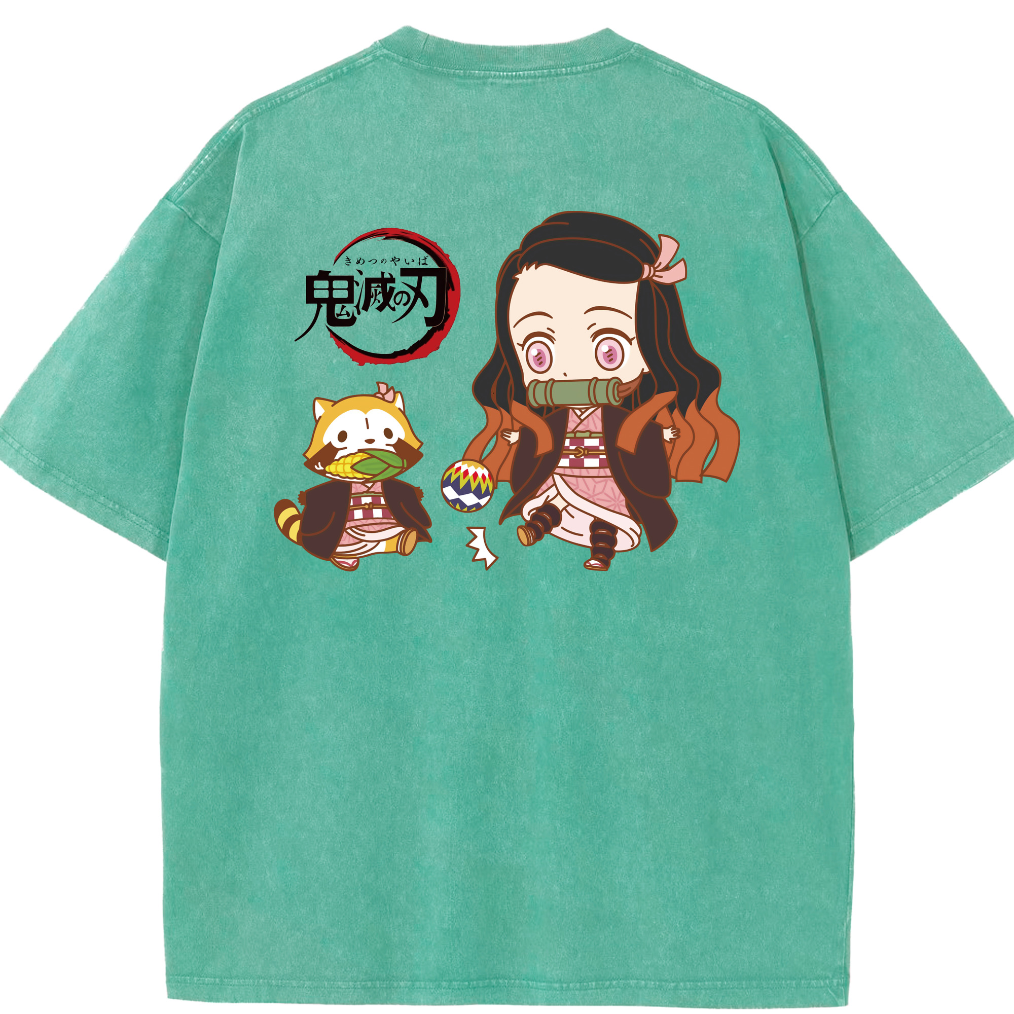 （画像用） 鬼滅の刃（きめつのやいば）竈門 禰󠄀豆子／かまど ねずこ Kamado Nezuko 綿100% ヴィンテージ風 半袖Tシャツ（背面プリント）